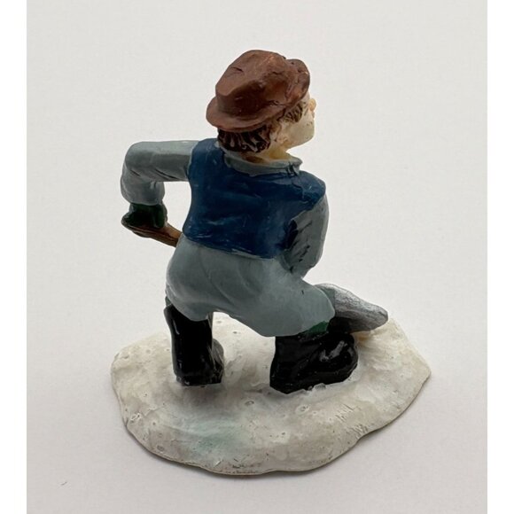 Vintage Christmas Village Figurine Boy Shoveling Snow Winter Scene - Picture 2 of 7